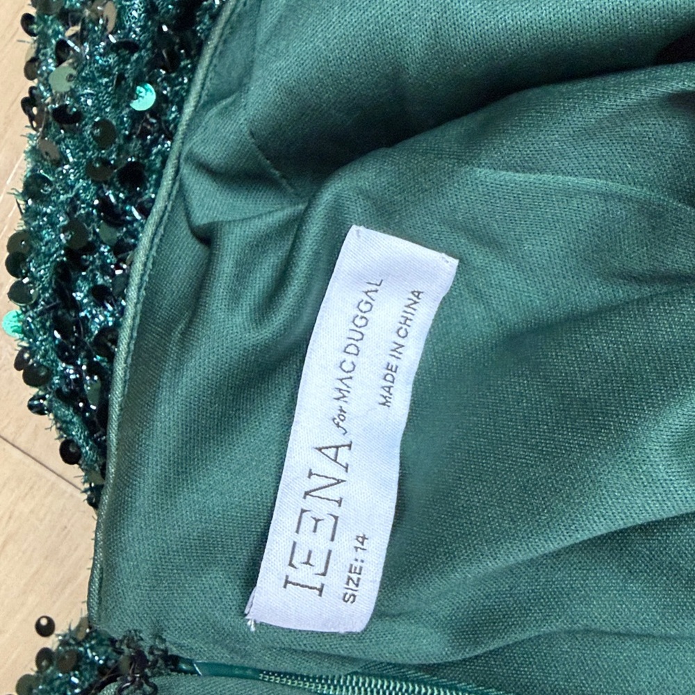 leena for Mac Duggal Cowl Back Boat Neck Sequined Evening Gown Emerald - Picture 7 of 7